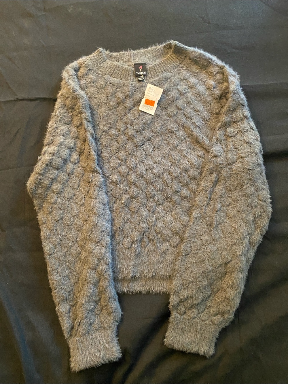 Heather Gray Fuzzy Cable-Knit Women's Sweater